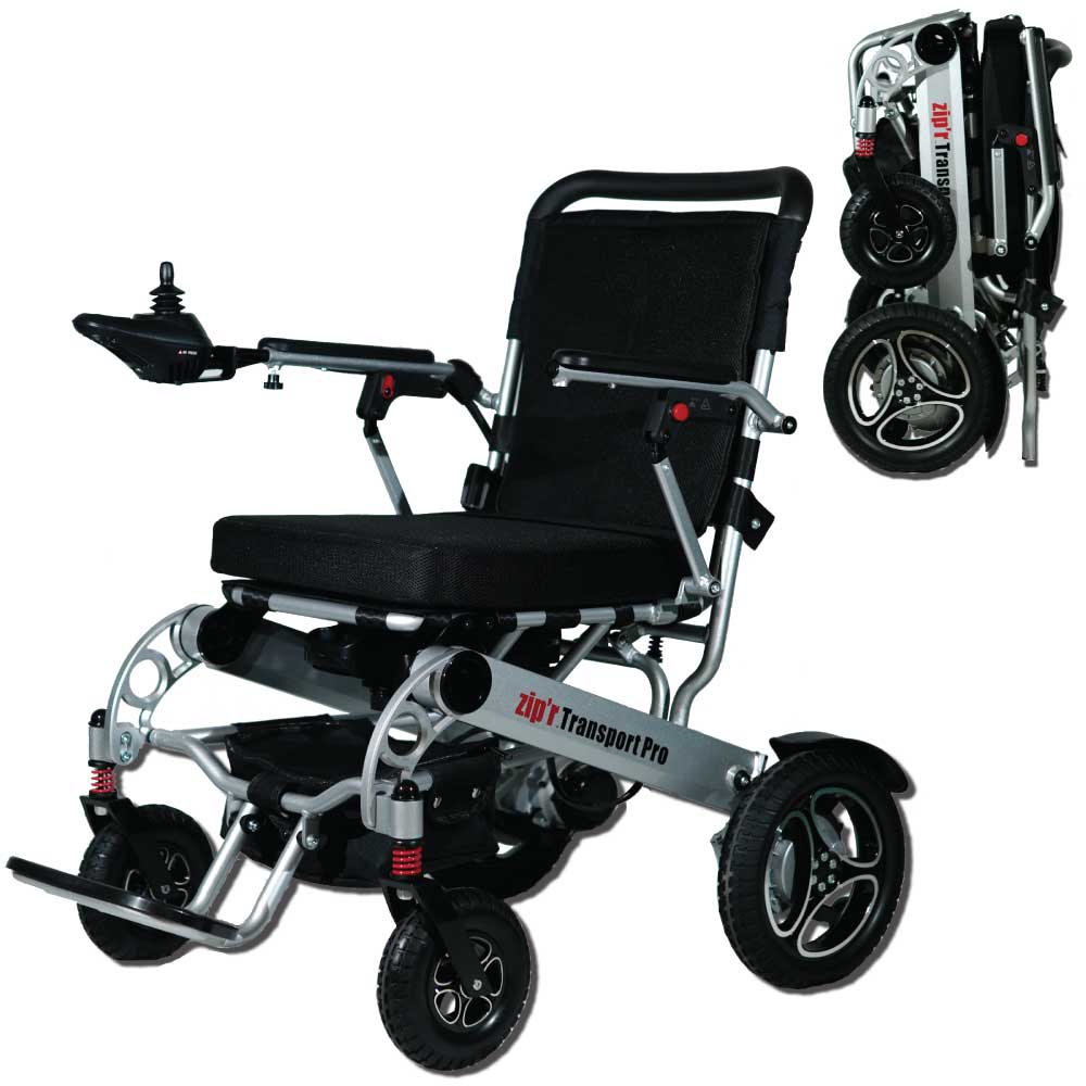 Fold and Travel Lightweight Portable Electric Wheelchair Mobility Scooter Wheelchair Power Wheel Chair, Silver